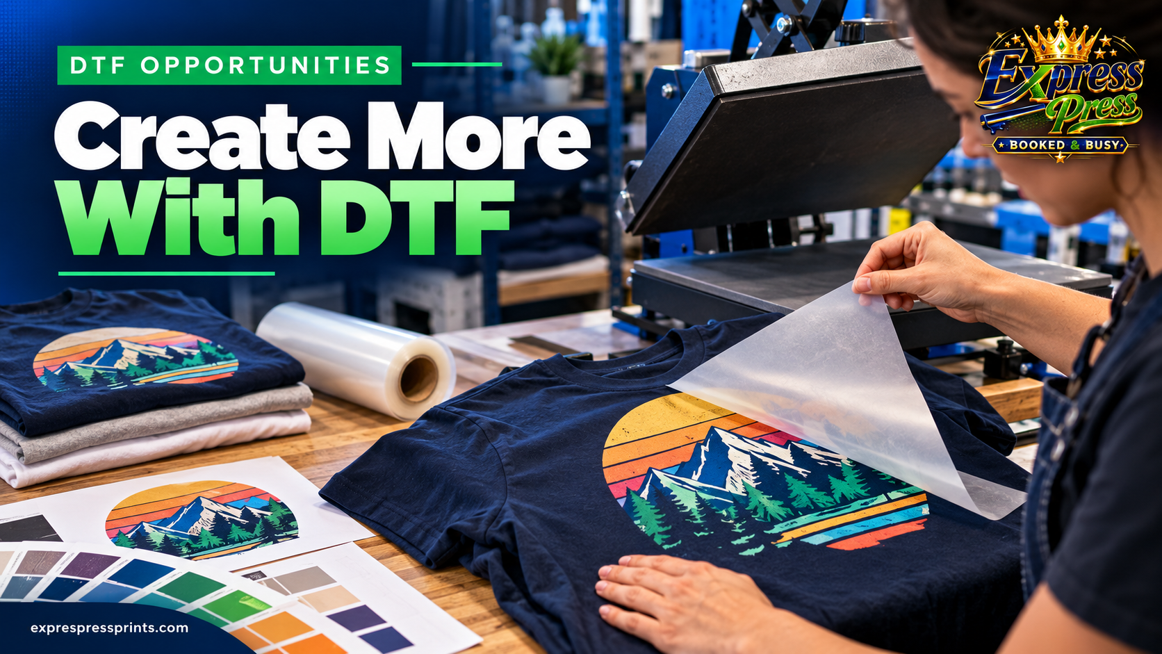 DTF transfer film being lifted from a printed dark T-shirt