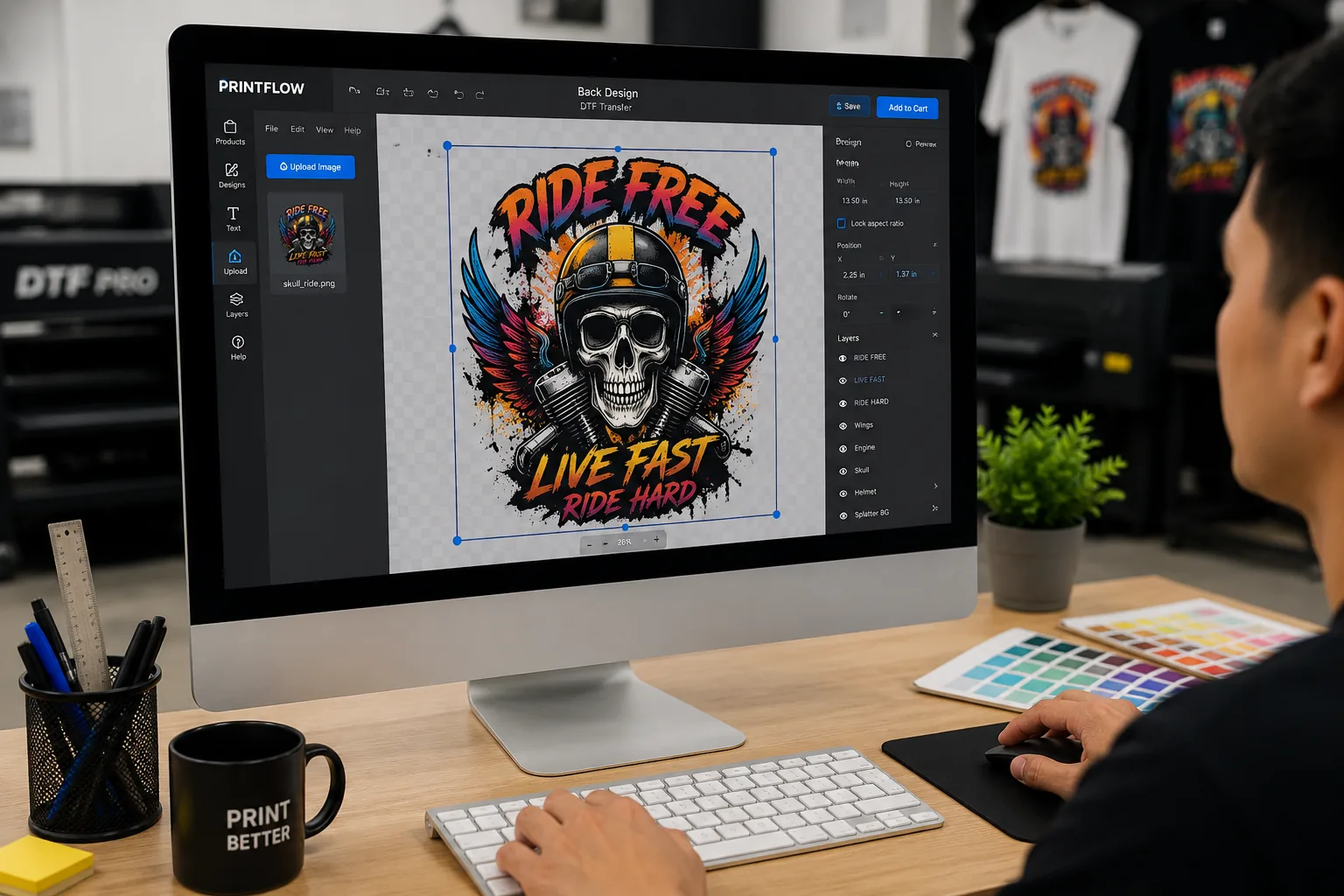 Uploading artwork for a DTF transfer order