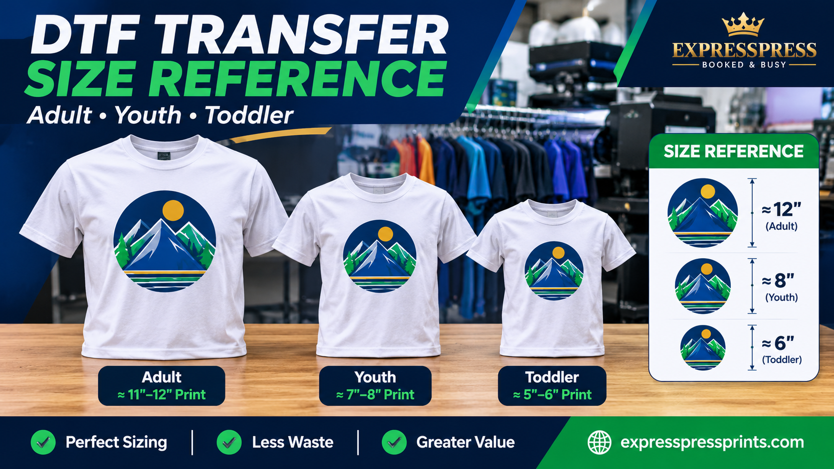 DTF Transfer Size Chart for Adult, Youth & Kids' Shirts