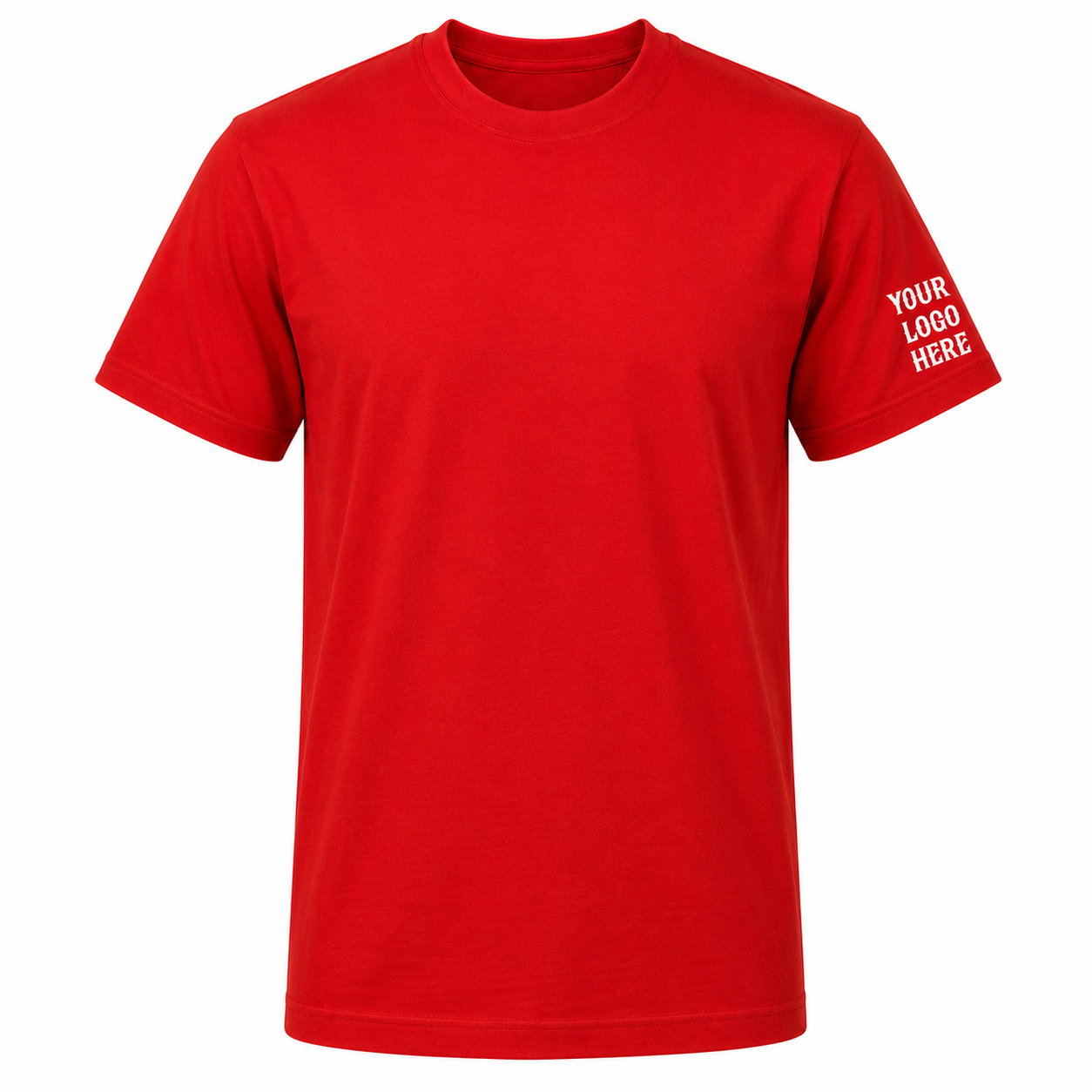 Front Short Sleeve Cotton Custom Tee — Left Sleeve